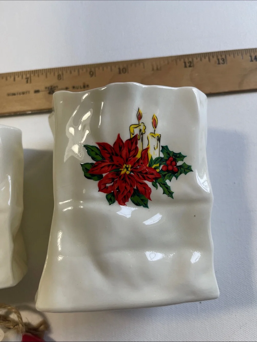 Ceramic Holiday Votive Trio with Santa Mug Ornament - White and Red